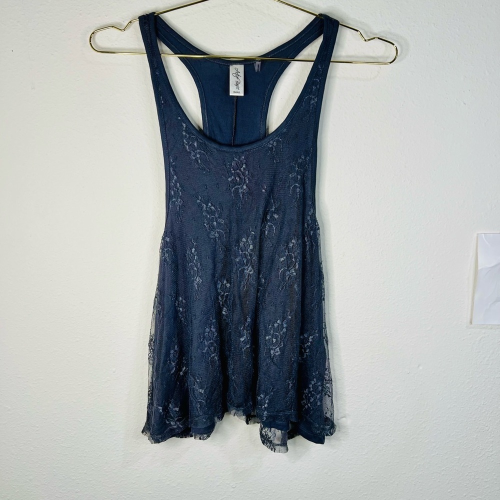 Active Basic Women's Gray Lace Racerback Tank Top Small Flowy Boho Chic